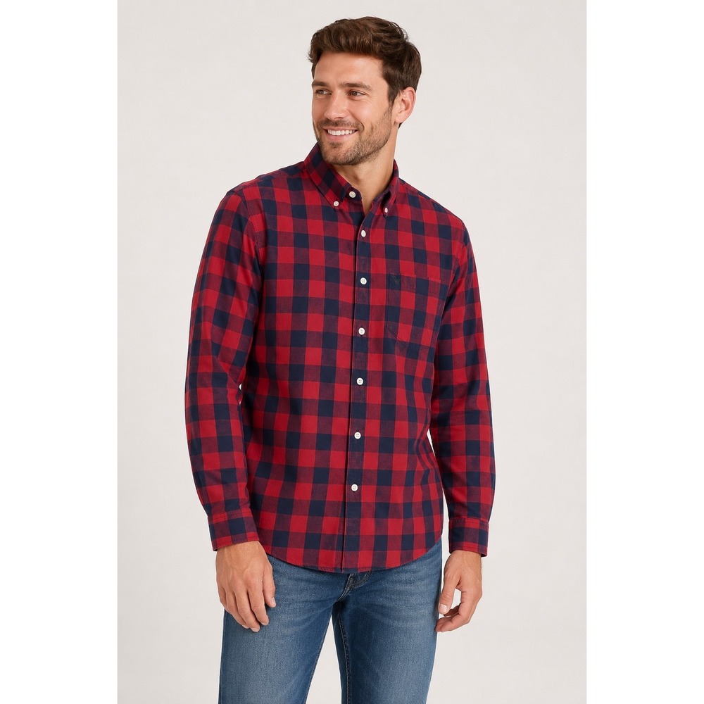 American Eagle Outfitters Mens Large Red Navy Buffalo Plaid Button Down Shirt